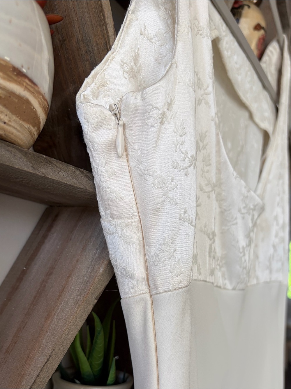 Tailor B. Moss vintage cream satin slip simple maxi dress romantic lace bodice - Picture 6 of 11